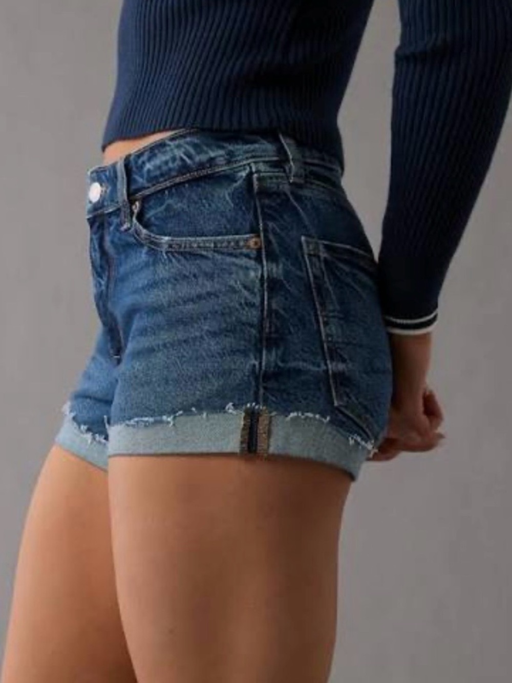 American Eagle Outfitters Blue Denim Roll-Cuff Jean Shorts